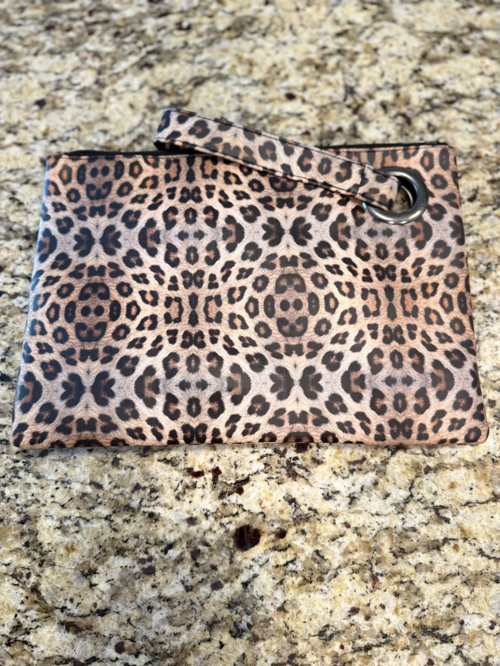 Leopard print wristlet travel bag make up case 8.5”x12.5”